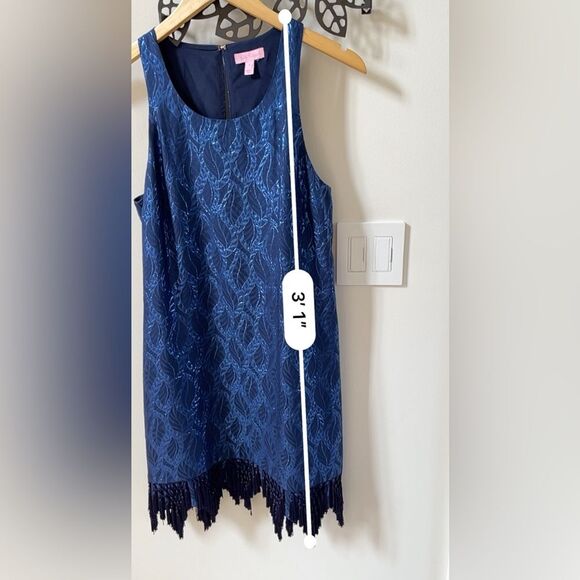 Lilly Pulitzer Marquette Shift Dress In True Navy Silk Leaf Jacquard M NWOT - Picture 8 of 14